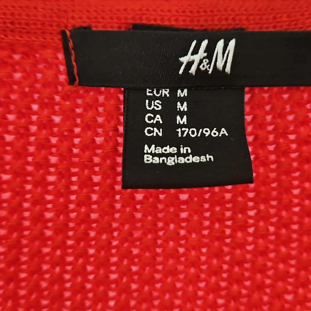 H&M Red Basket Weave Open Cardigan Womens Sz Med